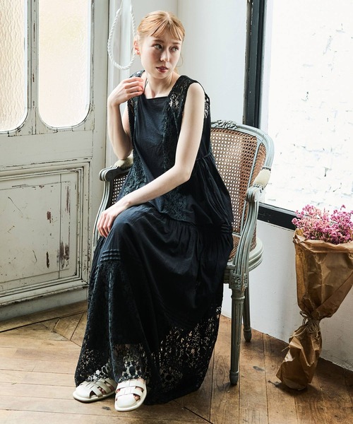 Crisp（クリスプ）の「サイドラインレースブラウス（シャツ/ブラウス・レディース・ブラック/アイボリー・FREE）」の3枚目の写真