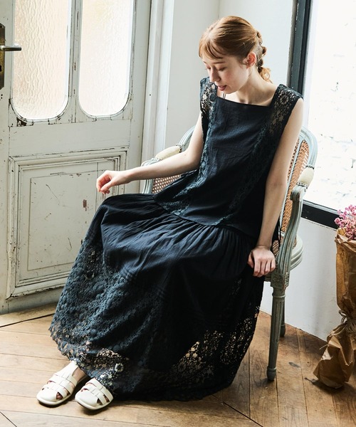 Crisp（クリスプ）の「サイドラインレースブラウス（シャツ/ブラウス・レディース・ブラック/アイボリー・FREE）」の4枚目の写真