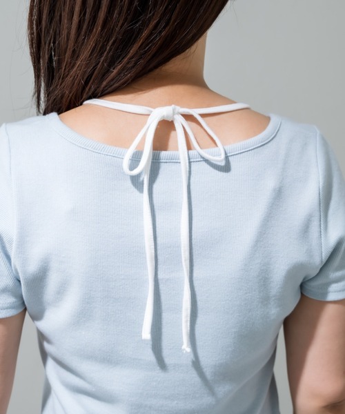 OLIVE des OLIVE(オリーブデオリーブ)の「レースアップ重ね着風カット(Tシャツ/カットソー・レディース・オフホワイト/サックスブルー/ブラック・FREE)」の7枚目の写真