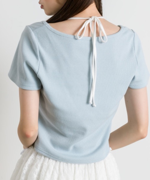 OLIVE des OLIVE(オリーブデオリーブ)の「レースアップ重ね着風カット(Tシャツ/カットソー・レディース・オフホワイト/サックスブルー/ブラック・FREE)」の22枚目の写真