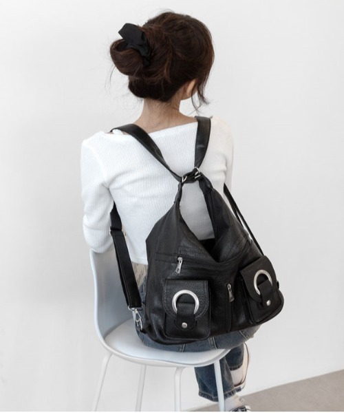 ADDICT/アディクト ショルダーバッグ/ポーチ/Y2K/00s Soft Leather/Vintage🖤] アバウト マルチ ジッパー ポケット