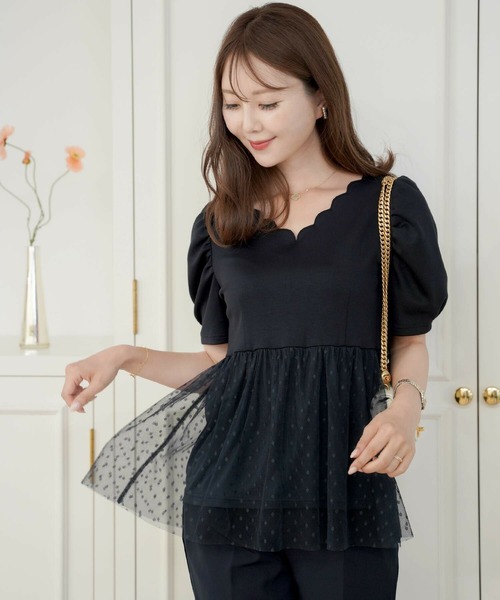 チュールレイヤード スカラップ カットソー le reve vaniller（Tシャツ/カットソー）｜le reve vaniller（ル レーヴ ヴァニレ）