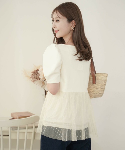 チュールレイヤード スカラップ カットソー le reve vaniller（Tシャツ/カットソー）｜le reve vaniller（ル レーヴ ヴァニレ）