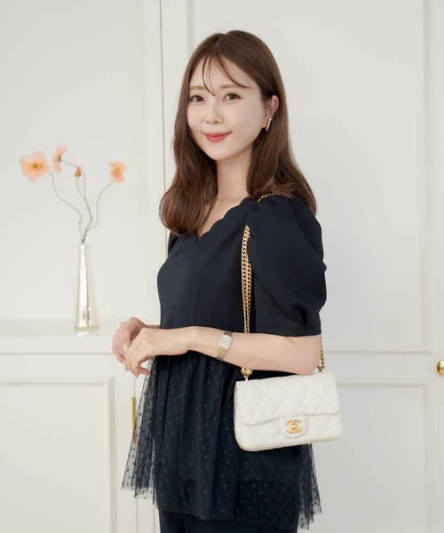 チュールレイヤード スカラップ カットソー le reve vaniller（Tシャツ/カットソー）｜le reve vaniller（ル レーヴ ヴァニレ）