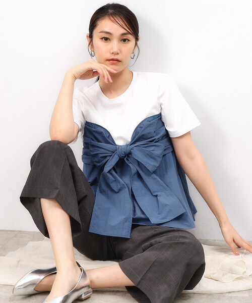 OPAQUE.CLIP（オペークドットクリップ）の「リボンビスチェドッキングカットソー【洗濯機洗い可】（Tシャツ/カットソー・レディース・ホワイト/ブラック/ブルー系4・38/40/42）」の3枚目の写真