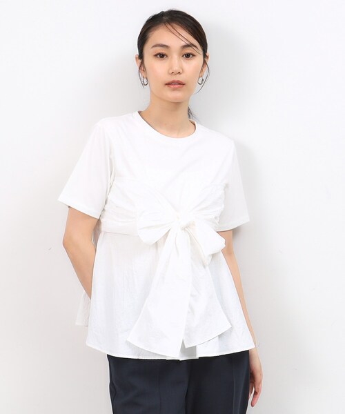 OPAQUE.CLIP（オペークドットクリップ）の「リボンビスチェドッキングカットソー【洗濯機洗い可】（Tシャツ/カットソー・レディース・ホワイト/ブラック/ブルー系4・38/40/42）」の2枚目の写真