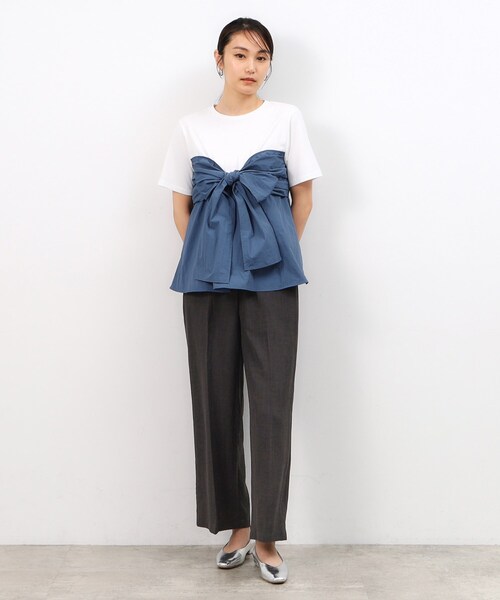 OPAQUE.CLIP（オペークドットクリップ）の「リボンビスチェドッキングカットソー【洗濯機洗い可】（Tシャツ/カットソー・レディース・ホワイト/ブラック/ブルー系4・38/40/42）」の17枚目の写真