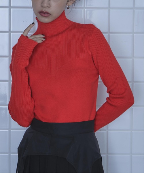 miette(ミエット)の「ビスチェ風ランダムリブニット(ニット/セーター・レディース・ブルー/レッド/マスタード/チャコールグレー/グレー・FREE)」の5枚目の写真