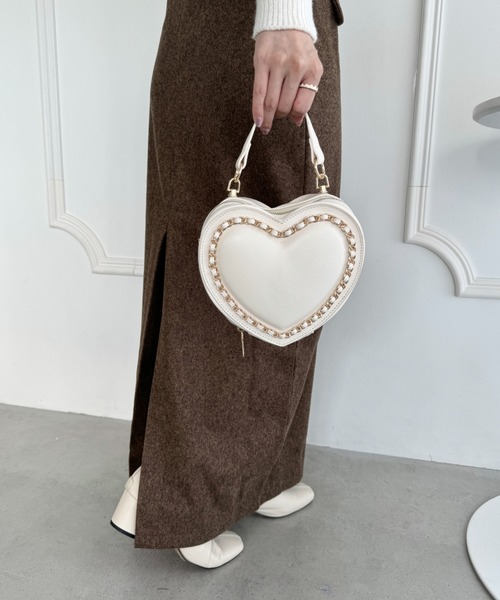★S'AIME★2WAY 巾着 ハート チェーン ショルダーバッグ/送料込 セール】ハート刺繍2WAY巾着ショルダーバッグ（ショルダーバッグ