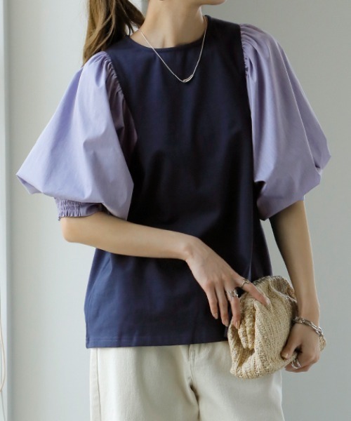 HUG.U(ハグユー)の「パフT袖ぽわん(Tシャツ/カットソー・レディース・ブラック/ライトベージュ/ホワイト/ネイビー/ラベンダー・M/L)」の4枚目の写真