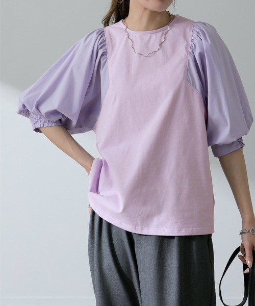 HUG.U(ハグユー)の「パフT袖ぽわん(Tシャツ/カットソー・レディース・ブラック/ライトベージュ/ホワイト/ネイビー/ラベンダー・M/L)」の21枚目の写真