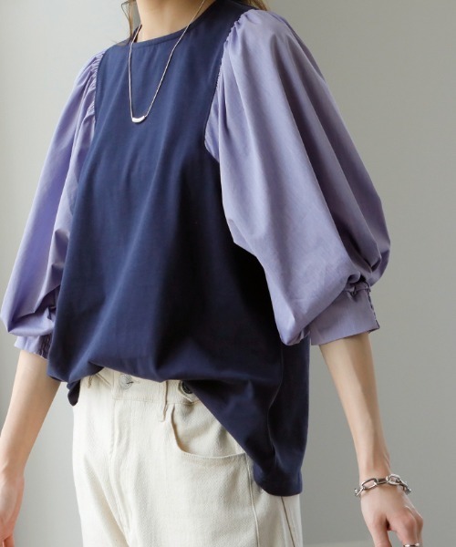 HUG.U(ハグユー)の「パフT袖ぽわん(Tシャツ/カットソー・レディース・ブラック/ライトベージュ/ホワイト/ネイビー/ラベンダー・M/L)」の11枚目の写真