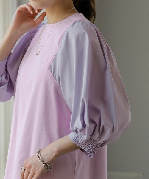 HUG.U(ハグユー)の「パフT袖ぽわん(Tシャツ/カットソー・レディース・ブラック/ライトベージュ/ホワイト/ネイビー/ラベンダー・M/L)」の22枚目の写真
