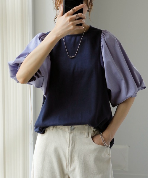 HUG.U(ハグユー)の「パフT袖ぽわん(Tシャツ/カットソー・レディース・ブラック/ライトベージュ/ホワイト/ネイビー/ラベンダー・M/L)」の10枚目の写真