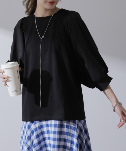 HUG.U(ハグユー)の「パフT袖ぽわん(Tシャツ/カットソー・レディース・ブラック/ライトベージュ/ホワイト/ネイビー/ラベンダー・M/L)」の19枚目の写真
