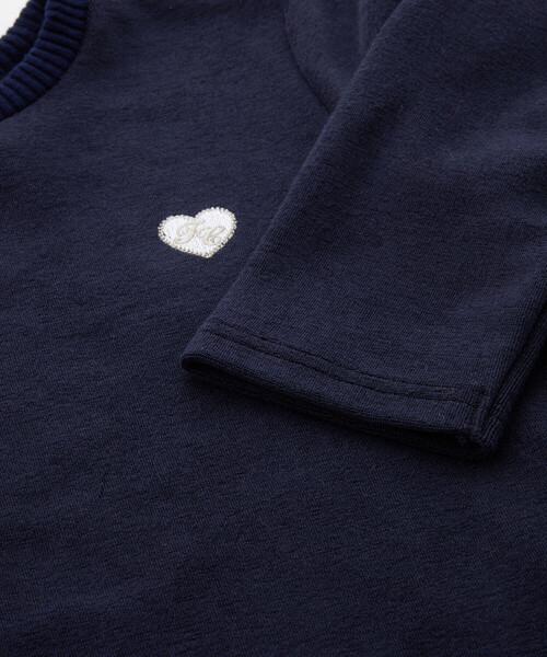 【セール】【日本製】コットンパイルハート刺しゅう付きトレーナー(100~140cm)（スウェット）｜Tartine et Chocolat（タルティーヌエショコラ）