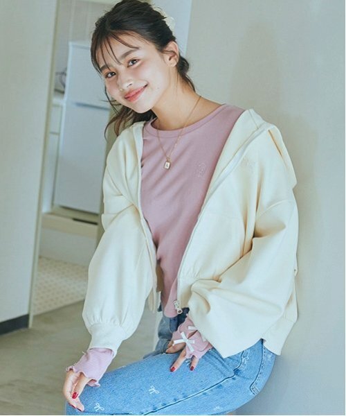 LOVETOXIC(ラブトキシック)の「リボンテレコ長袖Tシャツ(Tシャツ/カットソー・キッズ・ピンク/ブラック/マルチ/オフホワイト・S/M/L)」の5枚目の写真