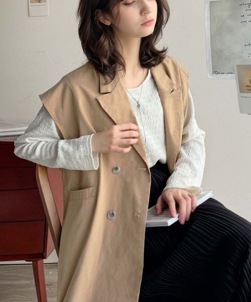 Java（ジャバ）の「《Javaジャバコラボ》洗練された魅力。綿100%リバーシブル2way裾ドロストダブルテーラードベスト（ベスト・レディース・ブラック/ベージュ・LARGE/MEDIUM/SMALL/X-LARGE）」の2枚目の写真