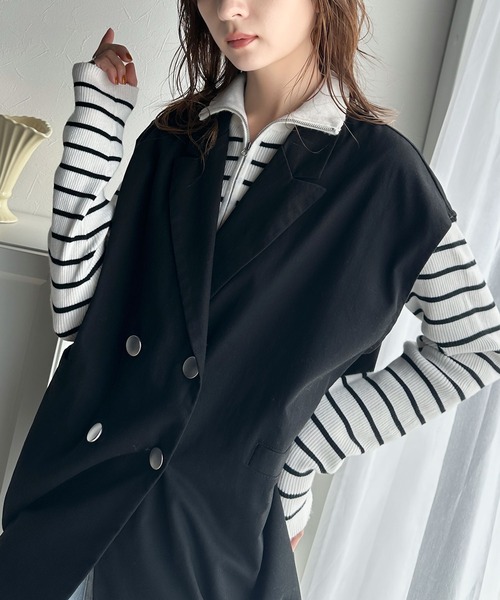 Java（ジャバ）の「《Javaジャバコラボ》洗練された魅力。綿100%リバーシブル2way裾ドロストダブルテーラードベスト（ベスト・レディース・ブラック/ベージュ・LARGE/MEDIUM/SMALL/X-LARGE）」の17枚目の写真