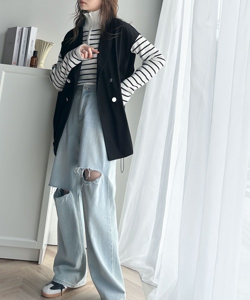 Java（ジャバ）の「《Javaジャバコラボ》洗練された魅力。綿100%リバーシブル2way裾ドロストダブルテーラードベスト（ベスト・レディース・ブラック/ベージュ・LARGE/MEDIUM/SMALL/X-LARGE）」の16枚目の写真