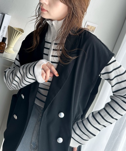 Java（ジャバ）の「《Javaジャバコラボ》洗練された魅力。綿100%リバーシブル2way裾ドロストダブルテーラードベスト（ベスト・レディース・ブラック/ベージュ・LARGE/MEDIUM/SMALL/X-LARGE）」の4枚目の写真