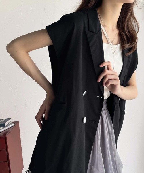 Java（ジャバ）の「《Javaジャバコラボ》洗練された魅力。綿100%リバーシブル2way裾ドロストダブルテーラードベスト（ベスト・レディース・ブラック/ベージュ・LARGE/MEDIUM/SMALL/X-LARGE）」の7枚目の写真