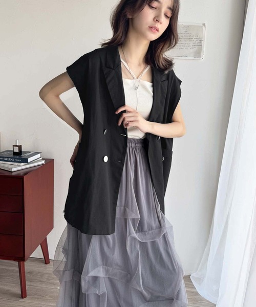 Java（ジャバ）の「《Javaジャバコラボ》洗練された魅力。綿100%リバーシブル2way裾ドロストダブルテーラードベスト（ベスト・レディース・ブラック/ベージュ・LARGE/MEDIUM/SMALL/X-LARGE）」の6枚目の写真