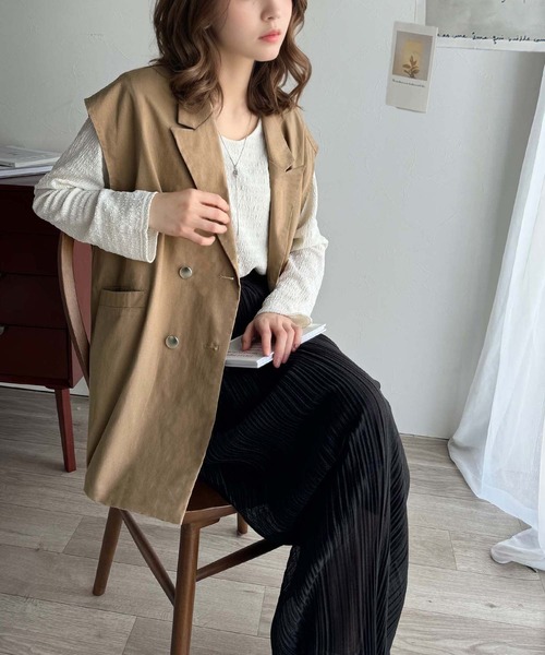 Java（ジャバ）の「《Javaジャバコラボ》洗練された魅力。綿100%リバーシブル2way裾ドロストダブルテーラードベスト（ベスト・レディース・ブラック/ベージュ・LARGE/MEDIUM/SMALL/X-LARGE）」の12枚目の写真
