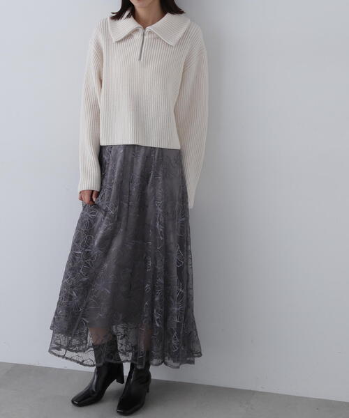 N.（N. Natural Beauty Basic）（エヌエヌナチュラルビューティーベーシック）の「◆チュールレースロングスカート（スカート・レディース・グレー/ベージュ・MEDIUM/SMALL）」の2枚目の写真