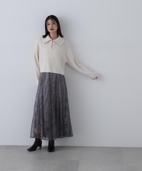 N.（N. Natural Beauty Basic）（エヌエヌナチュラルビューティーベーシック）の「◆チュールレースロングスカート（スカート・レディース・グレー/ベージュ・MEDIUM/SMALL）」の3枚目の写真