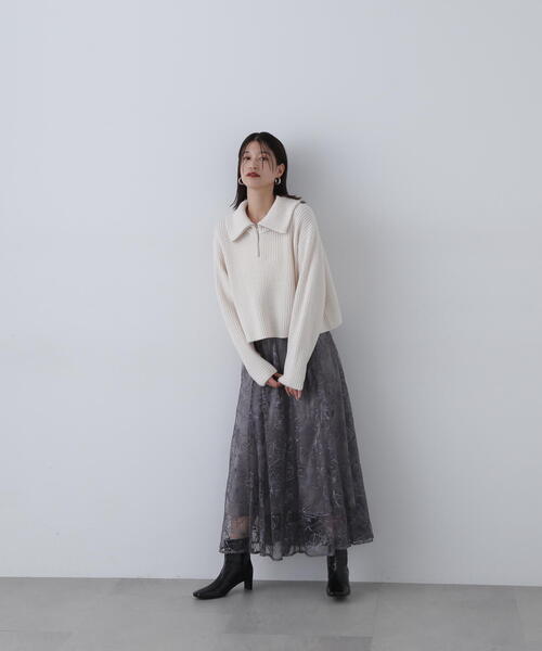 N.（N. Natural Beauty Basic）（エヌエヌナチュラルビューティーベーシック）の「◆チュールレースロングスカート（スカート・レディース・グレー/ベージュ・MEDIUM/SMALL）」の4枚目の写真