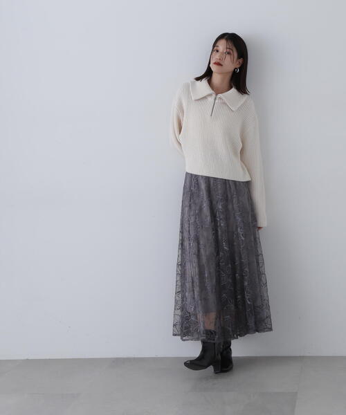 N.（N. Natural Beauty Basic）（エヌエヌナチュラルビューティーベーシック）の「◆チュールレースロングスカート（スカート・レディース・グレー/ベージュ・MEDIUM/SMALL）」の5枚目の写真