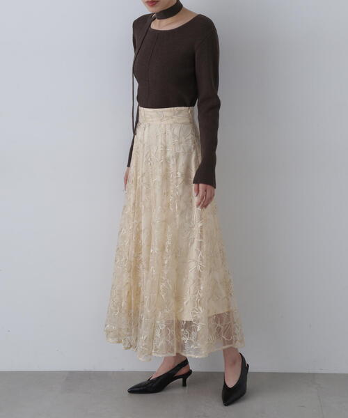 N.（N. Natural Beauty Basic）（エヌエヌナチュラルビューティーベーシック）の「◆チュールレースロングスカート（スカート・レディース・グレー/ベージュ・MEDIUM/SMALL）」の9枚目の写真