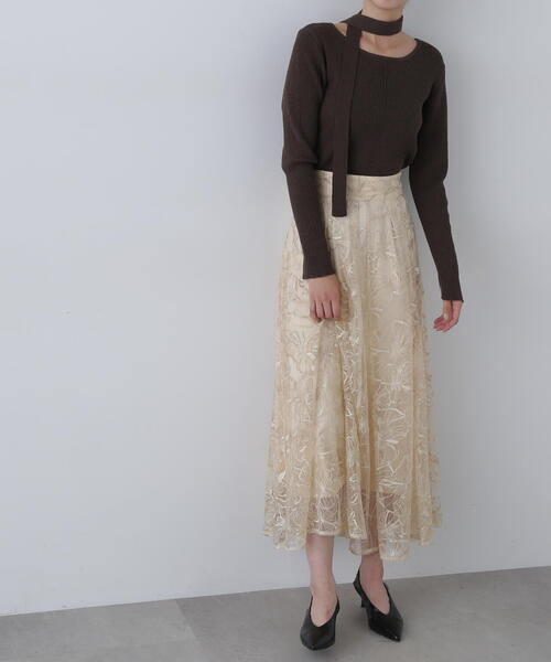 N.（N. Natural Beauty Basic）（エヌエヌナチュラルビューティーベーシック）の「◆チュールレースロングスカート（スカート・レディース・グレー/ベージュ・MEDIUM/SMALL）」の10枚目の写真