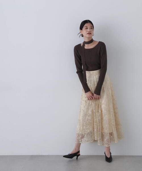 N.（N. Natural Beauty Basic）（エヌエヌナチュラルビューティーベーシック）の「◆チュールレースロングスカート（スカート・レディース・グレー/ベージュ・MEDIUM/SMALL）」の11枚目の写真