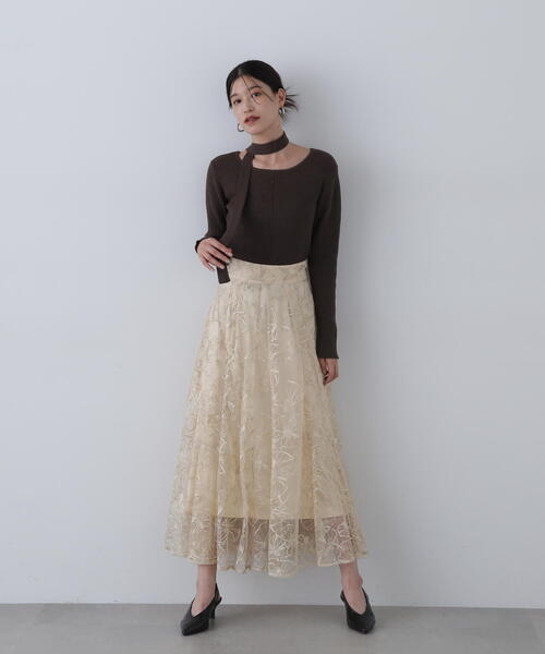 N.（N. Natural Beauty Basic）（エヌエヌナチュラルビューティーベーシック）の「◆チュールレースロングスカート（スカート・レディース・グレー/ベージュ・MEDIUM/SMALL）」の12枚目の写真