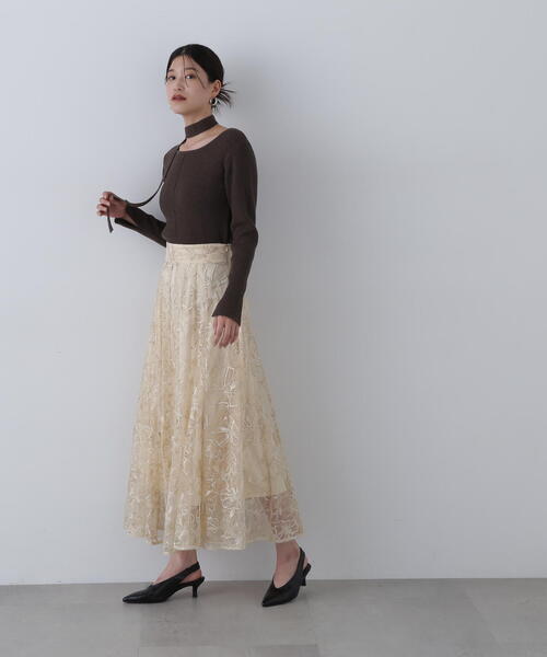 N.（N. Natural Beauty Basic）（エヌエヌナチュラルビューティーベーシック）の「◆チュールレースロングスカート（スカート・レディース・グレー/ベージュ・MEDIUM/SMALL）」の13枚目の写真