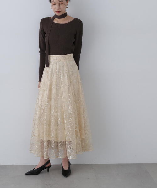 N.（N. Natural Beauty Basic）（エヌエヌナチュラルビューティーベーシック）の「◆チュールレースロングスカート（スカート・レディース・グレー/ベージュ・MEDIUM/SMALL）」の14枚目の写真