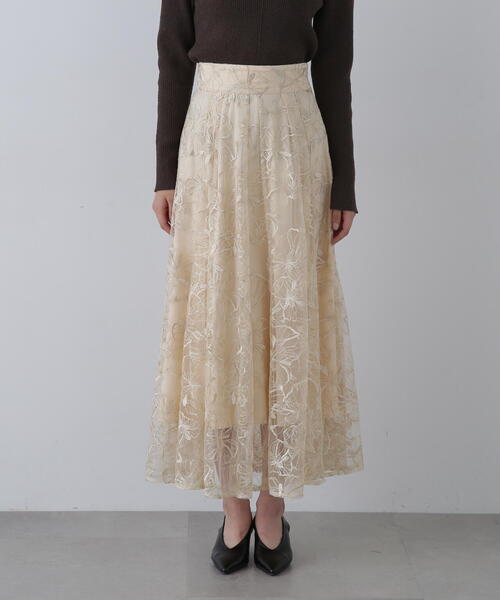 N.（N. Natural Beauty Basic）（エヌエヌナチュラルビューティーベーシック）の「◆チュールレースロングスカート（スカート・レディース・グレー/ベージュ・MEDIUM/SMALL）」の15枚目の写真