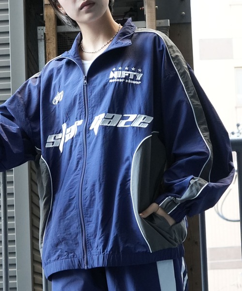 セール】front embroidery piping nylon jacket/フロント刺繍 
