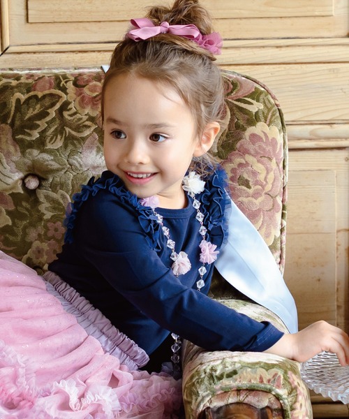 panpantutu（パンパンチュチュ）の「フリルショルダートップス(長袖)(80-130cm)（Tシャツ/カットソー・キッズ・ライトベージュ/ラベンダー/ネイビー/ピンク・80ｃｍ/90cm/110cm/120cm/130cm/100cm）」の6枚目の写真