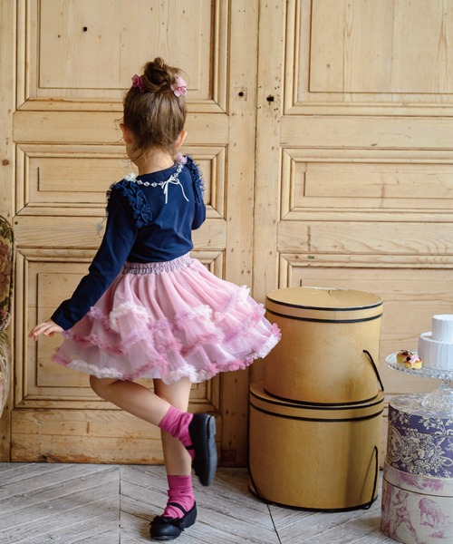 panpantutu（パンパンチュチュ）の「フリルショルダートップス(長袖)(80-130cm)（Tシャツ/カットソー・キッズ・ライトベージュ/ラベンダー/ネイビー/ピンク・80ｃｍ/90cm/110cm/120cm/130cm/100cm）」の9枚目の写真