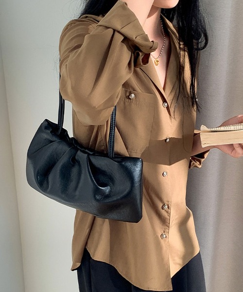 florist（フローリスト）の「ふんわりギャザーレザートートバッグ/ハンドバッグ（ハンドバッグ・レディース・シルバー/オフホワイト/ブラウン/ブラック・FREE）」の3枚目の写真