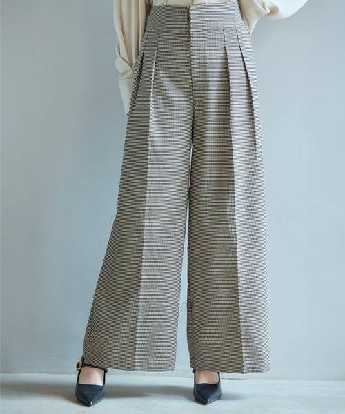 セール】【2タイプ】ハイウエストワイドパンツ（スラックス