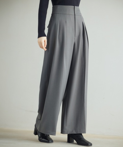 セール】【2タイプ】ハイウエストワイドパンツ（スラックス