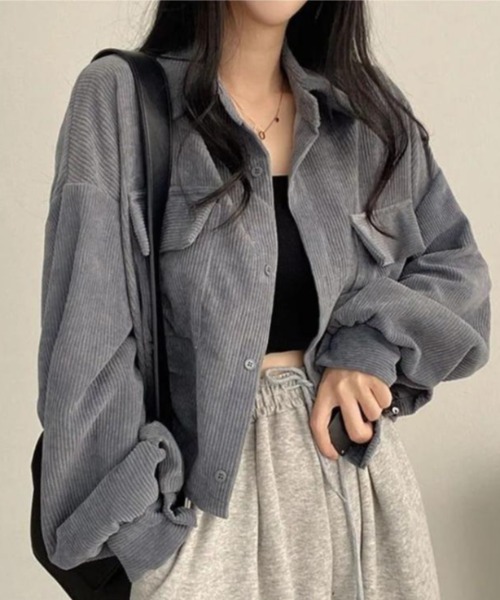 SHEPP(シープ)の「コーデュロイショートシャツ / ジャケット(シャツ/ブラウス・レディース・ブラック/ベージュ/グレー・F)」の6枚目の写真