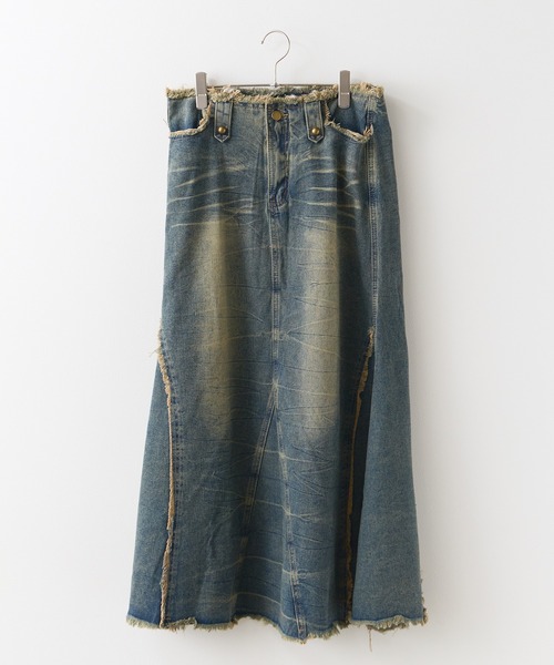 Chick(チック)の「Vintage Like Denim Mermaid Skirt / ヴィンテージ風デニムマーメイドスカート(デニムスカート・レディース・ブラック/ブルー・FREE)」の16枚目の写真