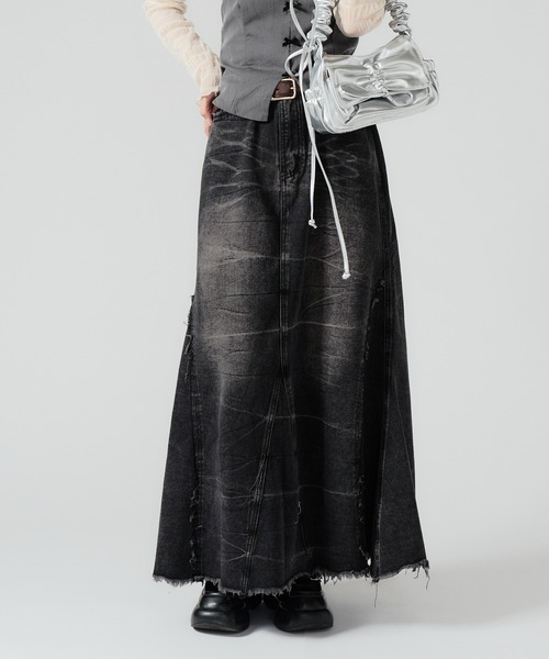 Chick(チック)の「Vintage Like Denim Mermaid Skirt / ヴィンテージ風デニムマーメイドスカート(デニムスカート・レディース・ブラック/ブルー・FREE)」の9枚目の写真