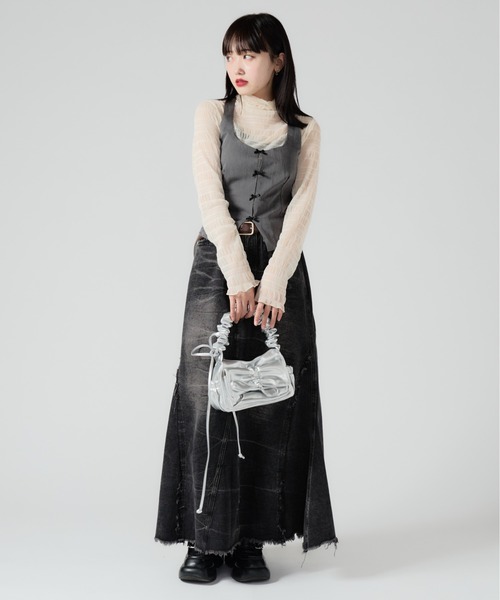 Chick(チック)の「Vintage Like Denim Mermaid Skirt / ヴィンテージ風デニムマーメイドスカート(デニムスカート・レディース・ブラック/ブルー・FREE)」の14枚目の写真