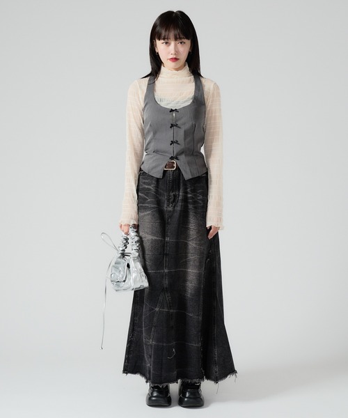 Chick(チック)の「Vintage Like Denim Mermaid Skirt / ヴィンテージ風デニムマーメイドスカート(デニムスカート・レディース・ブラック/ブルー・FREE)」の12枚目の写真